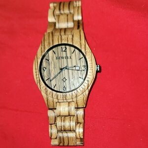 Bewell Hawaiian‎ Zebra Wood Watch Wristwatch Chronograph with Date Window At 3